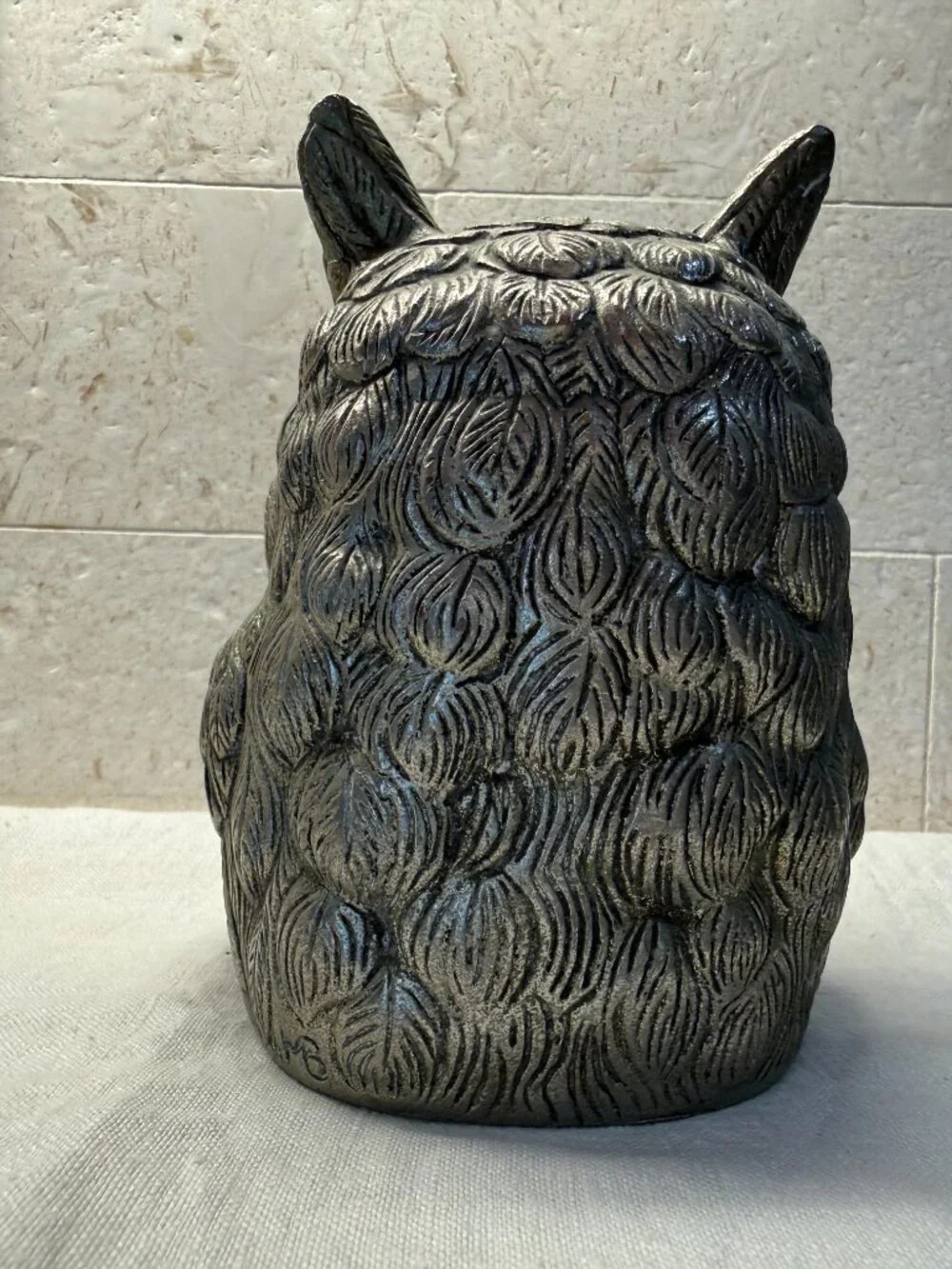 Vintage Owl Figurine, Heavy, Marked MB